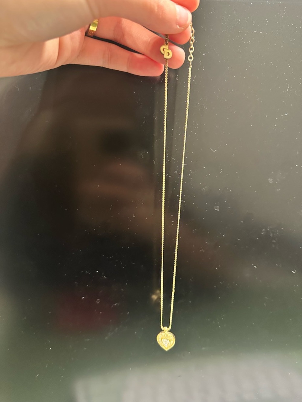 AUTHENTIC Christian Dior Gold Rhinestone Heart Necklace - Picture 2 of 5